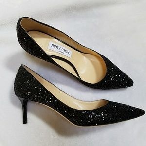 Jimmy Choo Romy Black Glitter Pump